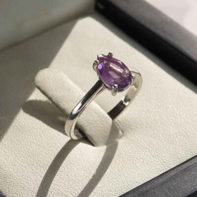 Purple Amethyst Silver Gemstone Ring for Women – Zarif Model, Bohemian Design