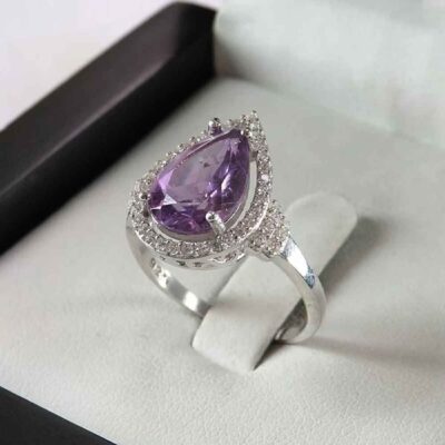 Purple Amethyst Silver Gemstone Ring for Women – Fakher Model, Bohemian Design