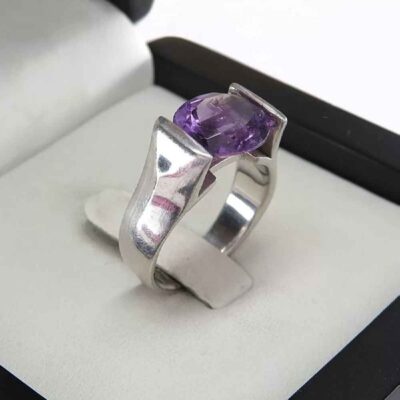 Purple Amethyst Silver Gemstone Ring for Women – Mahlagha Model, Bohemian Design