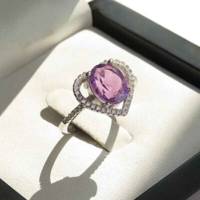 Purple Amethyst Silver Gemstone Ring for Women – Delbar Model, Bohemian Design