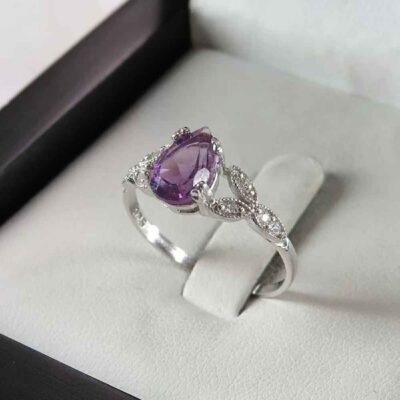 Purple Amethyst Silver Gemstone Ring for Women – Nazanin Model, Bohemian Design