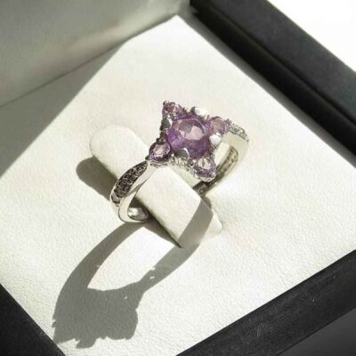 Purple Amethyst Silver Gemstone Ring for Women – Sara Model, Bohemian Design