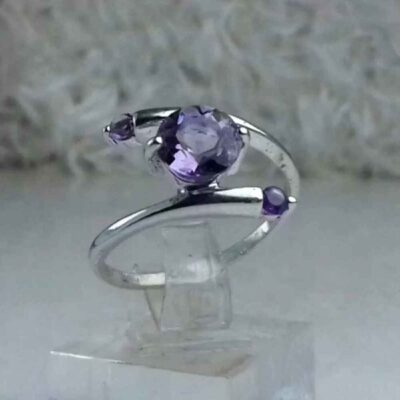 Purple Amethyst Silver Gemstone Ring for Women – Asli Model, Bohemian Design