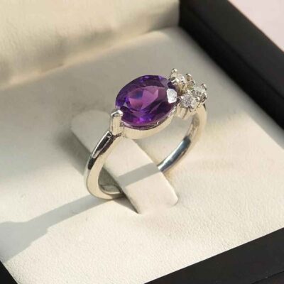 Purple Amethyst Silver Gemstone Ring for Women – Mehrnaz Model, Bohemian Design