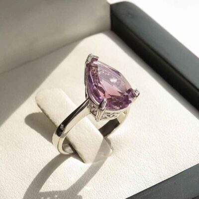 Purple Amethyst Silver Gemstone Ring for Women – Ashk Model, Bohemian Design