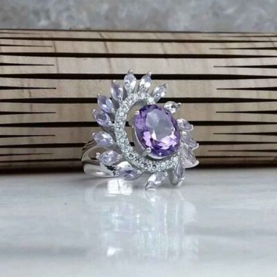 Purple Amethyst Silver Gemstone Ring for Women – Mona Model, Bohemian Design