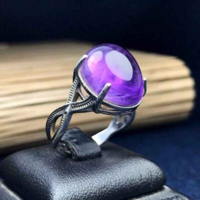 Purple Amethyst Silver Gemstone Ring for Women – Bohemian Design