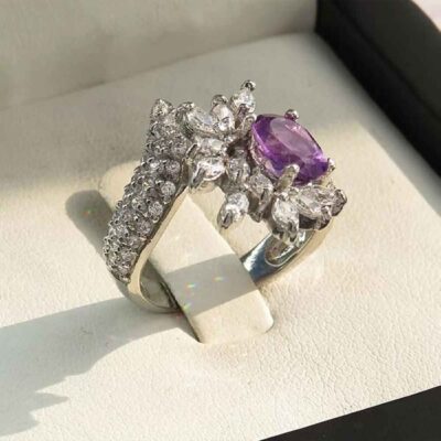 Purple Amethyst Silver Gemstone Ring for Women – Ashrafi Model, Bohemian Design
