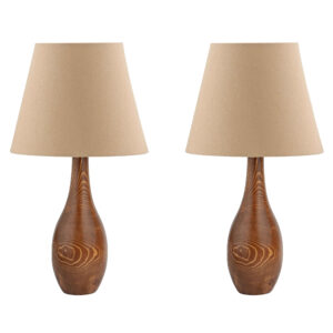 Set of 2 Accent Wooden Table Lamp Handcrafted Safa