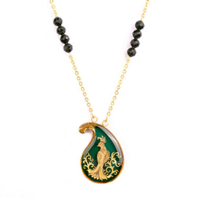 Persian Gold-Plated Necklace with Garnet - Chakavak Paisley Design