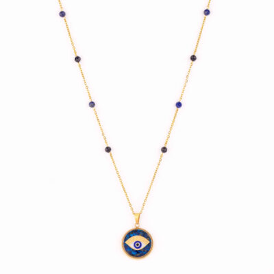 Persian Stainless Steel Necklace with Azure Stone - Janan Evil Eye Design