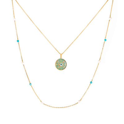 Persian Stainless Steel Necklace with Turquoise - Louisa Evil Eye Design