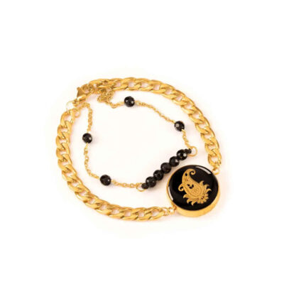 Persian Onyx Beaded Chain Bracelet with Paisley Design – Traditional Jewelry