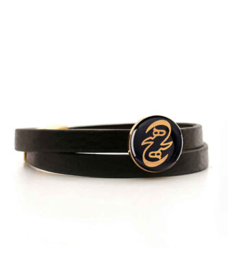 Black Genuine Leather Bracelet with Hich Design – Persian Calligraphy Jewelry