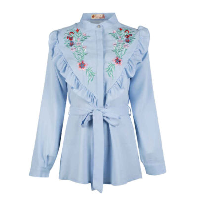 Women's Floral Embroidered Blouse with Casual Style and Decorative Fabric Design