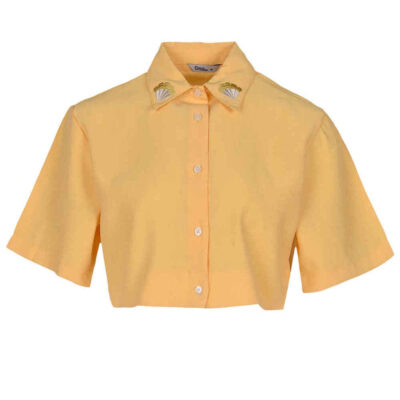 Women's Solid Color Short Sleeve Embroidered Shirt Model Luna in Crepe