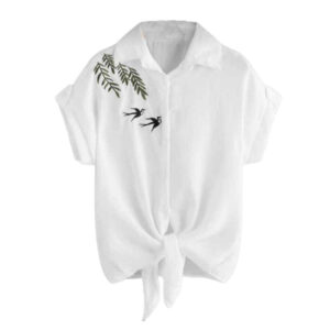 Women’s Short Sleeve Embroidered Shirt Swallow