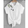Women's Short Sleeve Embroidered Shirt Swallow