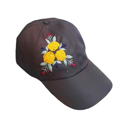 Minimal Embroidered Baseball Cap in Polyester with Floral Design