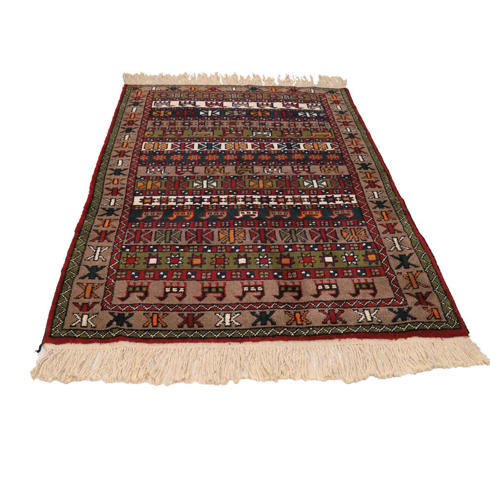 Hand-Knotted Persian Khorasan Maral Rug (All-over Geometric Pattern) – Brown Wool