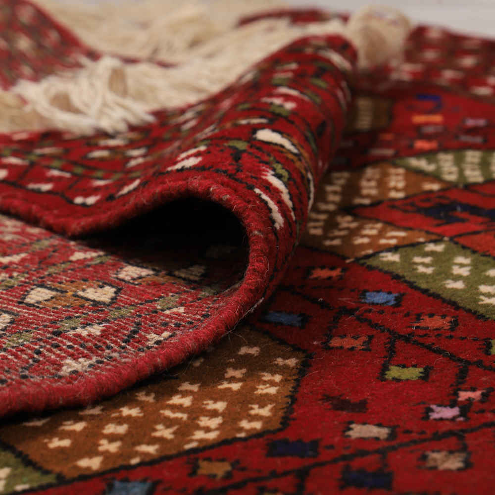 Hand-Knotted Persian Khorasan Malih Rug (Tribal Geometric Diamond) – Red Wool