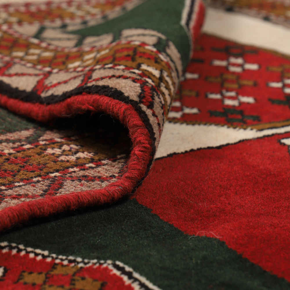 Hand-Knotted Persian Khorasan Raika Rug (Tribal Geometric Diamond) – Red Wool