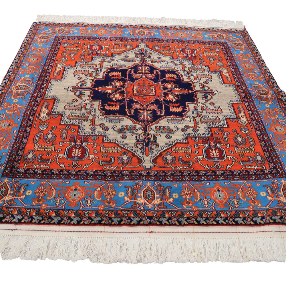 Hand-Knotted Persian Isfahan Rug (Classical Floral Medallion Pattern) – Orange Wool