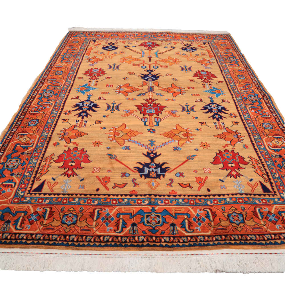 Hand-Knotted Persian Isfahan Vagireh Rug (Elegant All-over Floral) – Orange Wool