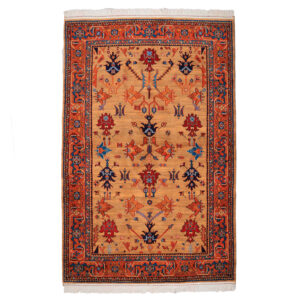 Hand-Knotted Persian Isfahan Vagireh Rug (Elegant All-over Floral) – Orange Wool