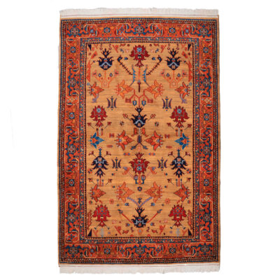 Hand-Knotted Persian Isfahan Vagireh Rug (Elegant All-over Floral) - Orange Wool
