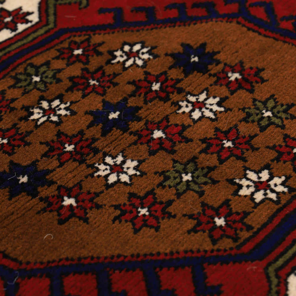 Hand-Knotted Persian Khorasan Javaneh Rug (Tribal All-over Floral) – Red Wool