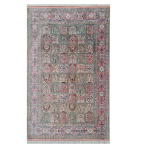 Hand-Knotted Persian Zanjan Silk Rug (Tribal Bakhtiari Garden Khesti) – Gray