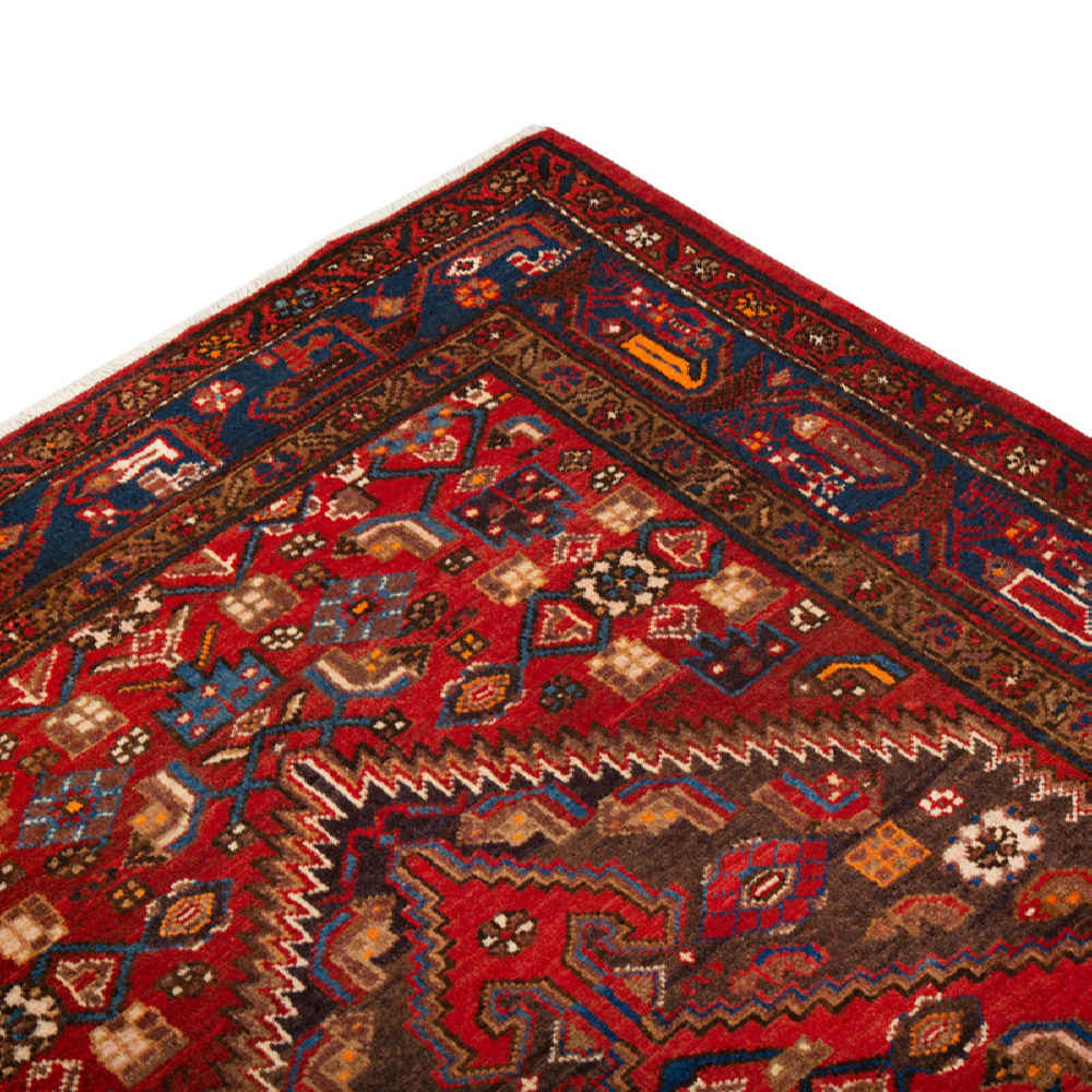 Hand-Knotted Persian Zanjan Bahram Rug (Tribal Geometric Medallion) – Red Wool