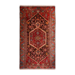 Hand-Knotted Persian Zanjan Tribal Rug (Traditional Geometric Medallion) – Red Wool