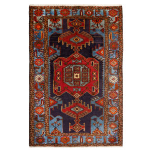 Hand-Knotted Persian Zanjan Farhang Rug (Tribal Geometric Medallion) – Red Wool
