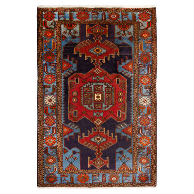 Hand-Knotted Persian Zanjan Farhang Rug (Tribal Geometric Medallion) - Red Wool