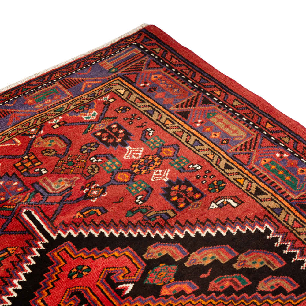 Hand-Knotted Persian Zanjan Kasra Rug (Tribal Geometric Medallion) – Red Wool