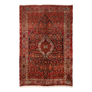Hand-Knotted Persian Zanjan Mahtab Rug (Tribal Geometric Medallion) – Red Wool