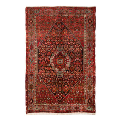 Hand-Knotted Persian Zanjan Mahtab Rug (Tribal Geometric Medallion) - Red Wool