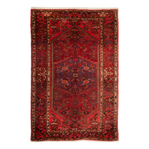 Hand-Knotted Persian Zanjan Ramin Rug (Tribal Geometric Medallion) – Red Wool