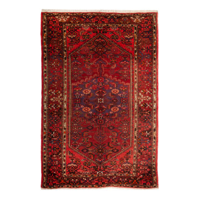 Hand-Knotted Persian Zanjan Ramin Rug (Tribal Geometric Medallion) - Red Wool