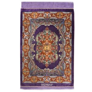 Hand-Knotted Persian Qom Silk Rug (Fine Art Medallion Pattern) – Purple