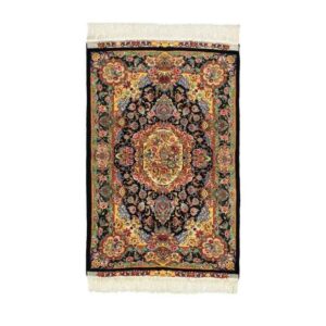 Hand-Knotted Persian Tabriz Barsam Rug (Traditional Medallion) – Black Silk & Cotton