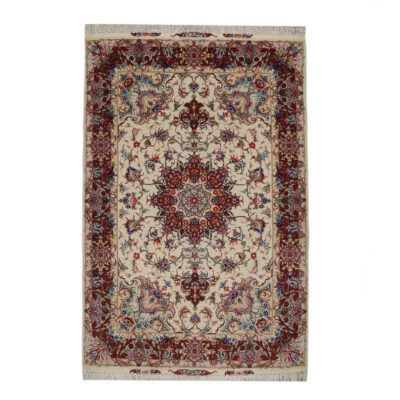Hand-Knotted Persian Tabriz Cheleh Rug (Lachak Toranj Floral Medallion) - Cream Silk & Kork