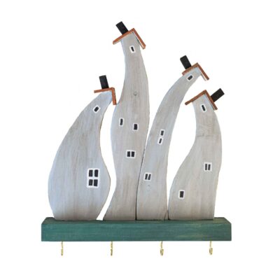 Handmade Wooden Wall Key Holder with Gray Cottage Design for Entryway
