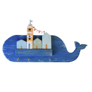 Handmade Wooden Wall Key Holder – Nautical Whale Design