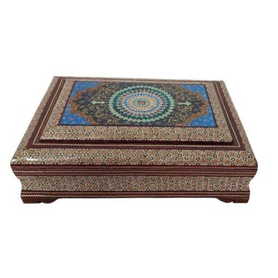 Wooden Khatamkari Quran Storage Box with Velvet Lining & Eslimi Design