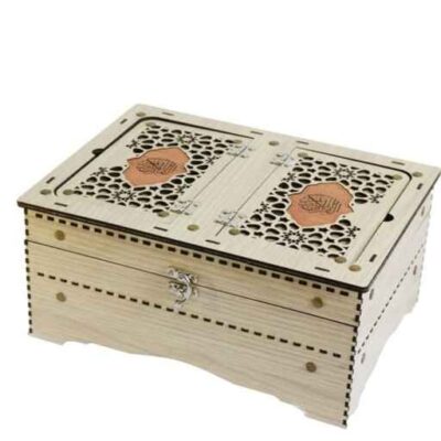 Wooden Khatamkari Quran Storage Box with Eslimi Design – Handmade Book Box