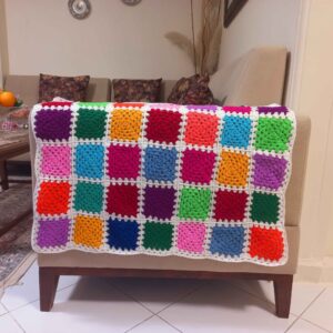 Crochet Throw for Sofa and Bed Checkered Bohemian Shahin