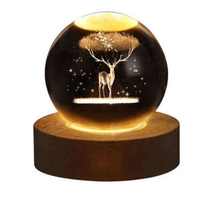 3D Crystal Ball Lamp with Deer Design